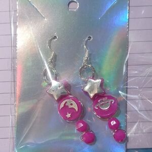 Charming Pink Star and Planet Earrings for Kids